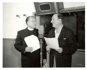 Pat O'Brien (narrator) with Fr. Francis T. Williams (production supervisor), 1956